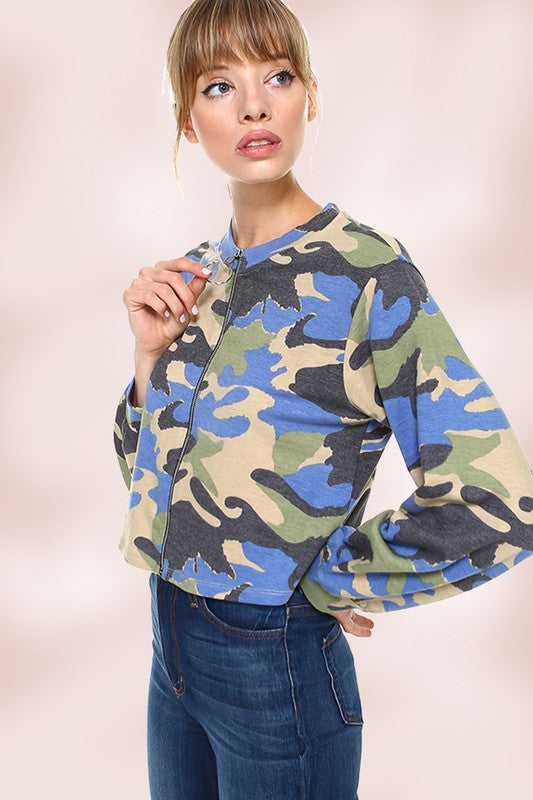 Zipper Jacket Top with Camouflage Top