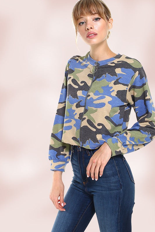 Zipper Jacket Top with Camouflage Top