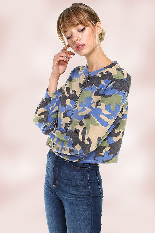 Zipper Jacket Top with Camouflage Top