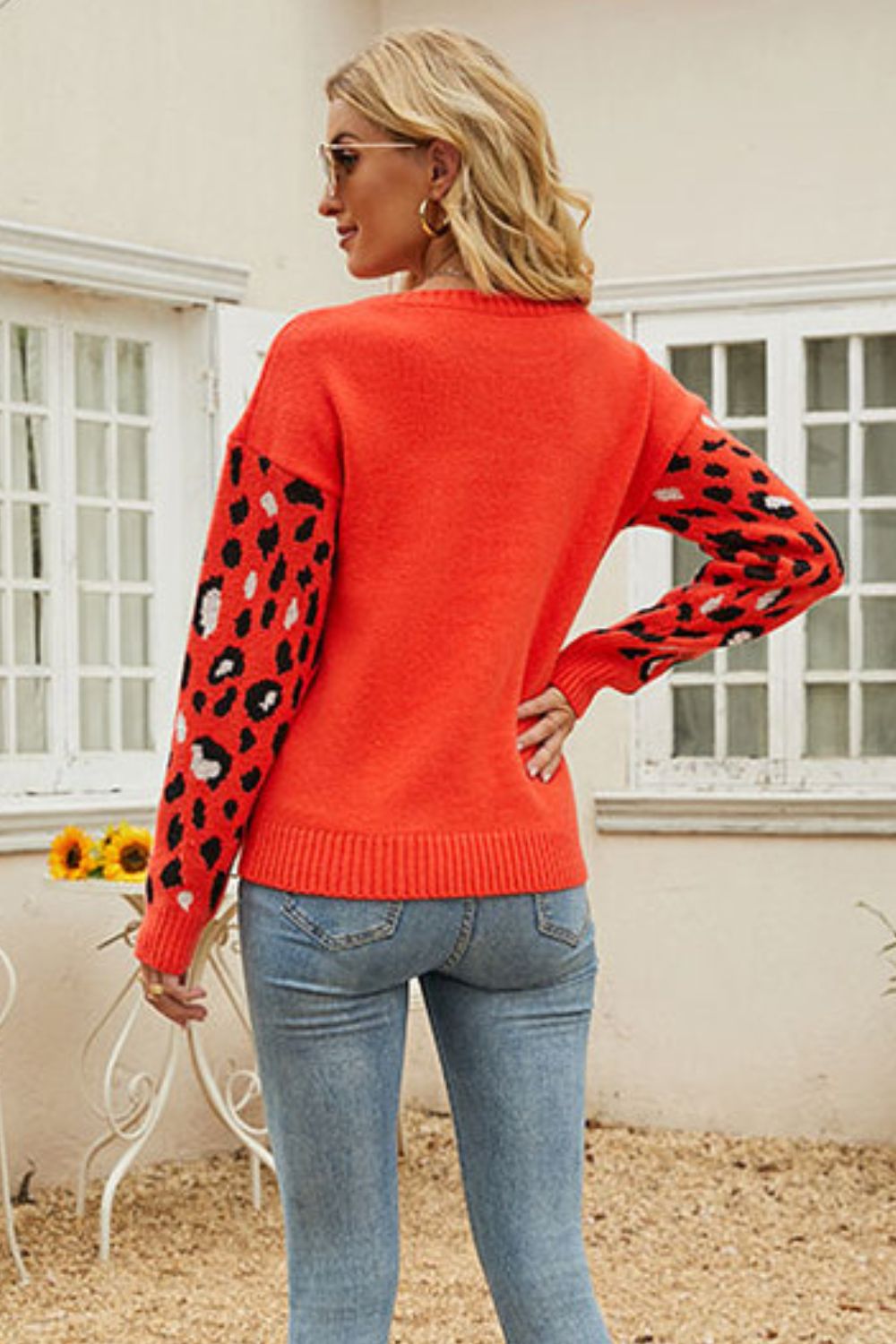 Printed Dropped Shoulder Round Neck Sweater