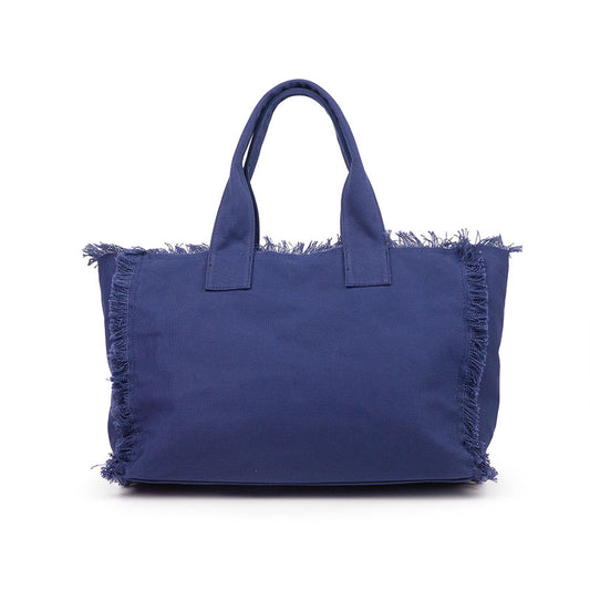 Navy Denim Canvas Fringe Bag